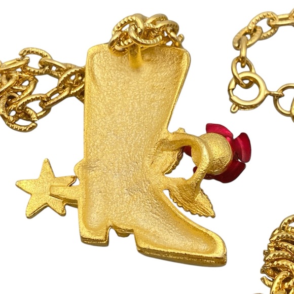 Country Western Style Cowboy Boot w/Rose Pendant Necklace Gold-Tone - Picture 8 of 10